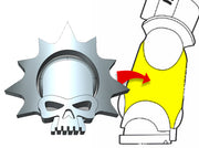 20x Halo Skull - Small Bent Insignias (5mm) 3d printed Will fit on any curved area (i.e. shin, power fist, leg, cylinder, etc.)