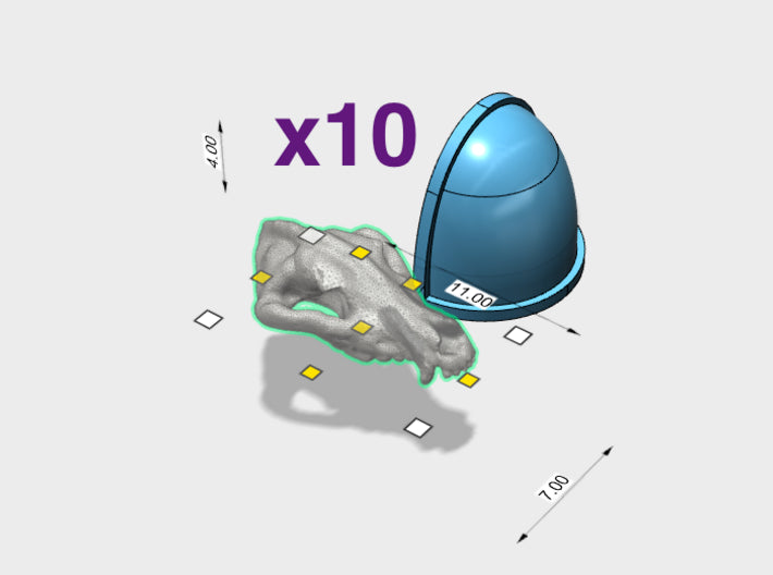 11 x 7mm Wolf Skulls 3d printed The blue shoulder pad is there just to give you a sense of scale