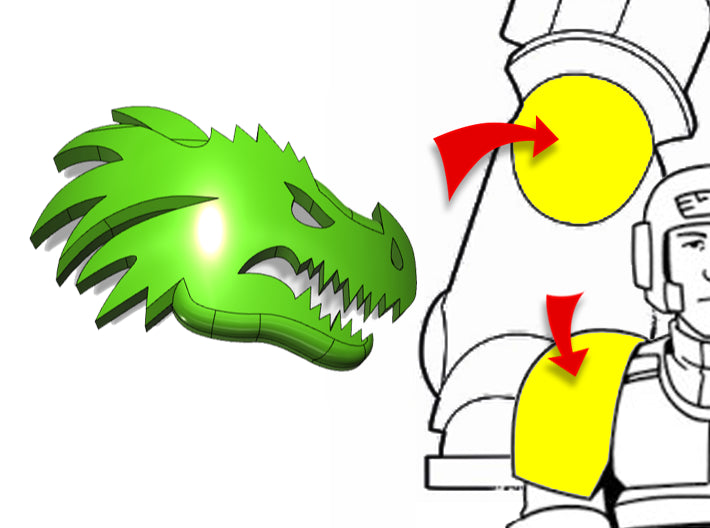 20x Dragon Head (R)- Tiny Convex Insignias (3mm) 3d printed