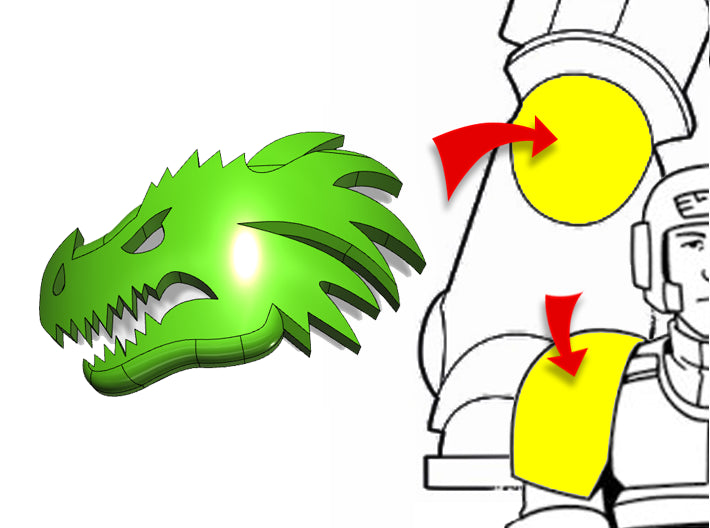 20x Dragon Head - Tiny Convex Insignias (3mm)	 3d printed