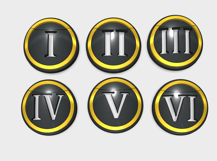 10x Circle Numerals 1-6 : Shoulder Insignia pack 3d printed