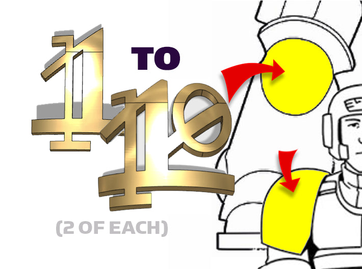 2x Ogothic Number Set - Tiny Convex Insignias (3mm 3d printed