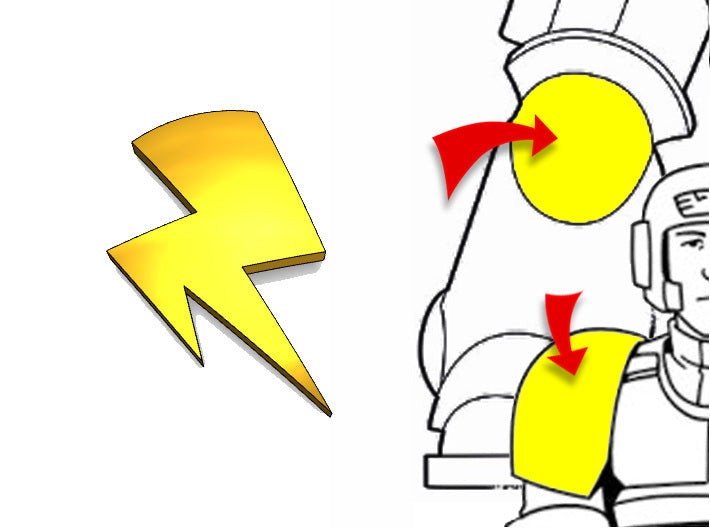 20x Twin Bolts (R) - Tiny Convex Insignias (3mm) 3d printed