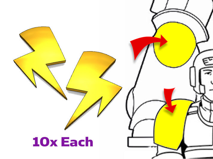 2x10 Twin Bolts - Tiny Convex Insignias (3mm) 3d printed