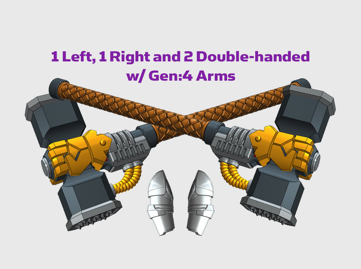 4x Energy Hammer: Rogal - G:4 Set 3d printed 1 left-handed weapon, 1 right-handed weapon, and 2 double-handed version