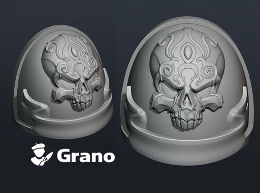 10x Ornate Skull &amp; Scroll - G:4a Shoulder Pads 3d printed