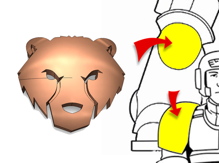 20x Bear Face - Tiny Convex Insignias (3mm) 3d printed