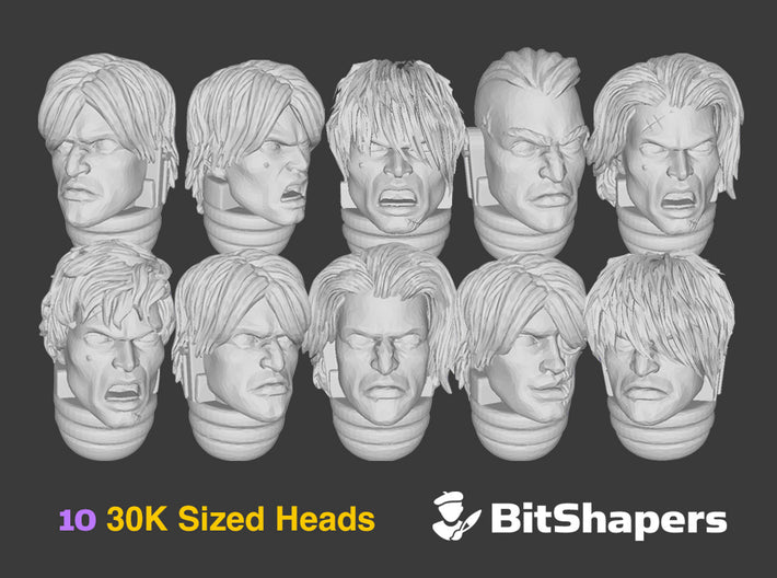 10x Crow Sons : Bare 30k Marine Heads 3d printed
