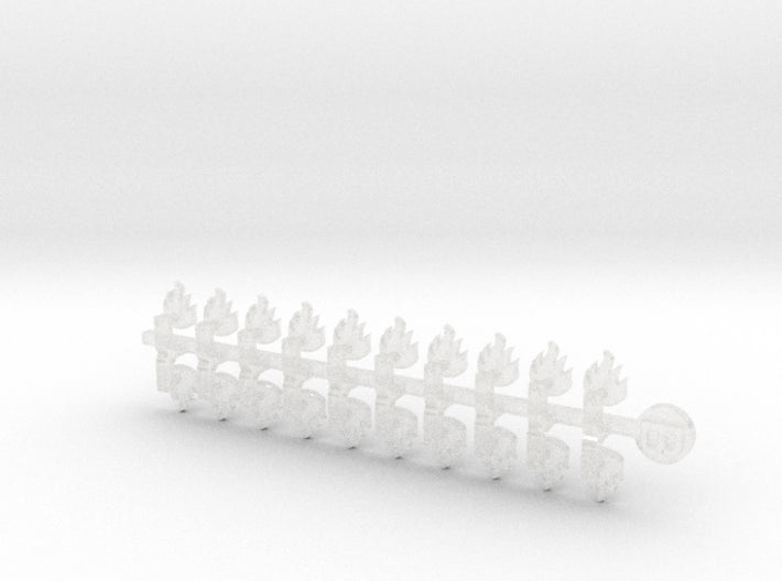 20x Dragon Flame - Small Bent Insignias (5mm) 3d printed