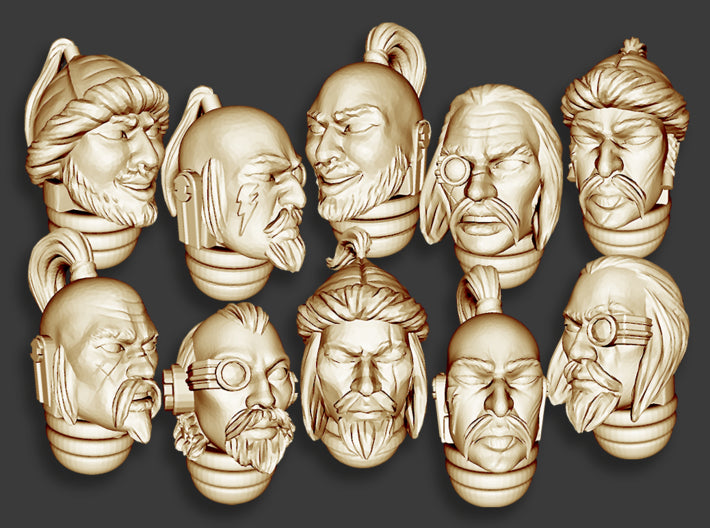 10x Mongolian : Bare Marine Heads - Set 1 3d printed